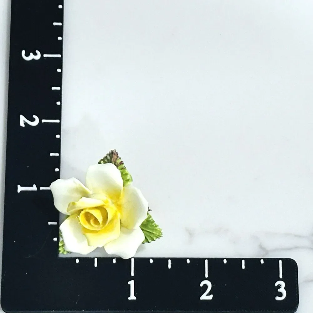 Vintage Porcelain Flower Brooch Made In England Yellow White Rose Bone China